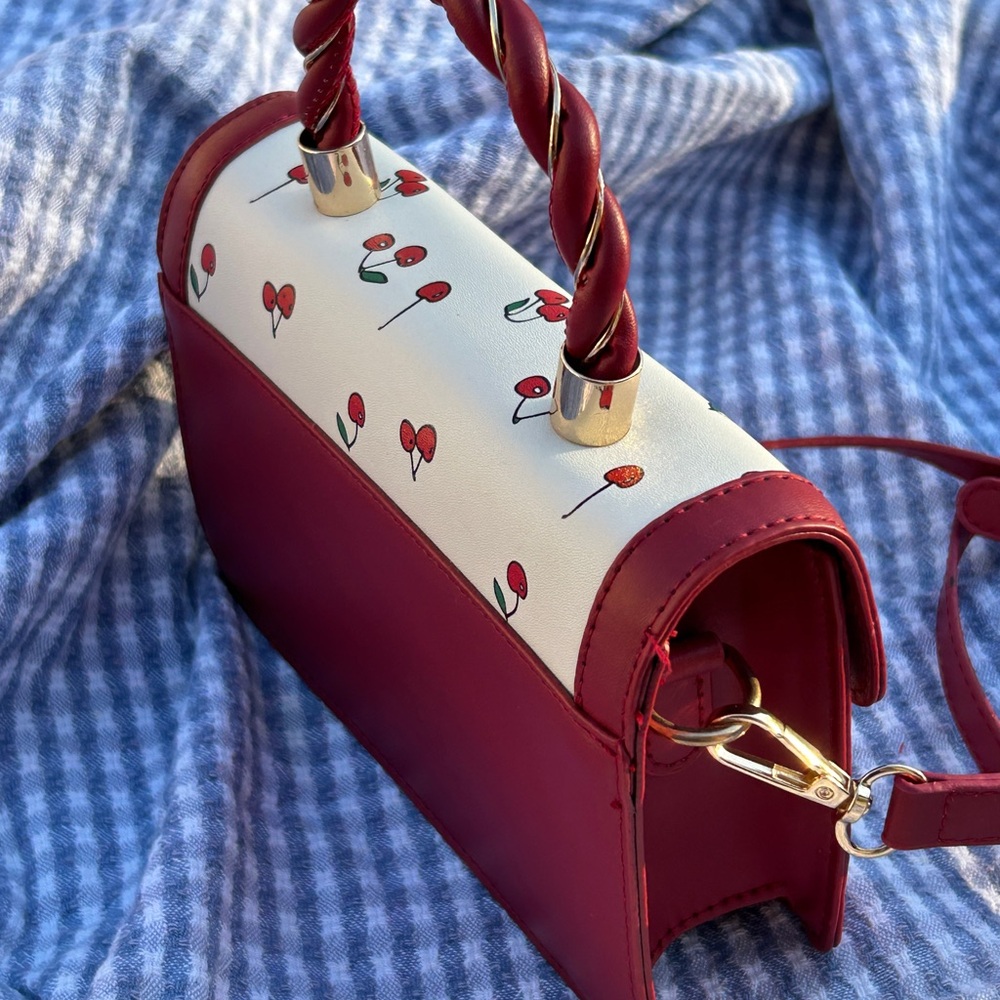 Red and Cream Mini Bag with Cherry Details - Picture 4 of 4
